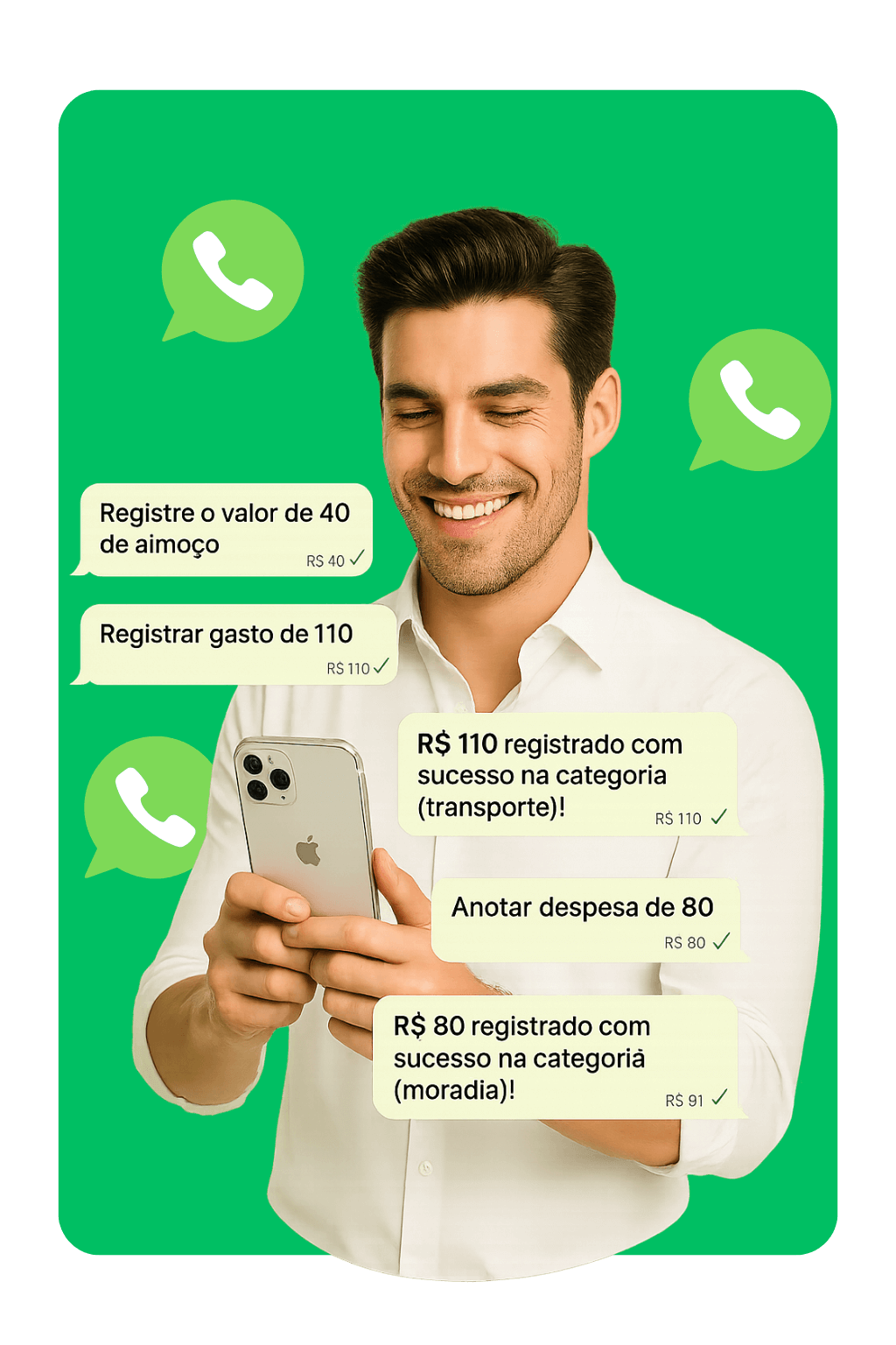 Exemplo de uso do Controla Gastos no WhatsApp